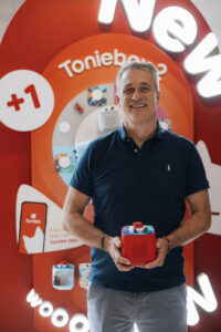 Tobias Wann, CEO of Tonies presenting the newest Tonie box that brings stories to children